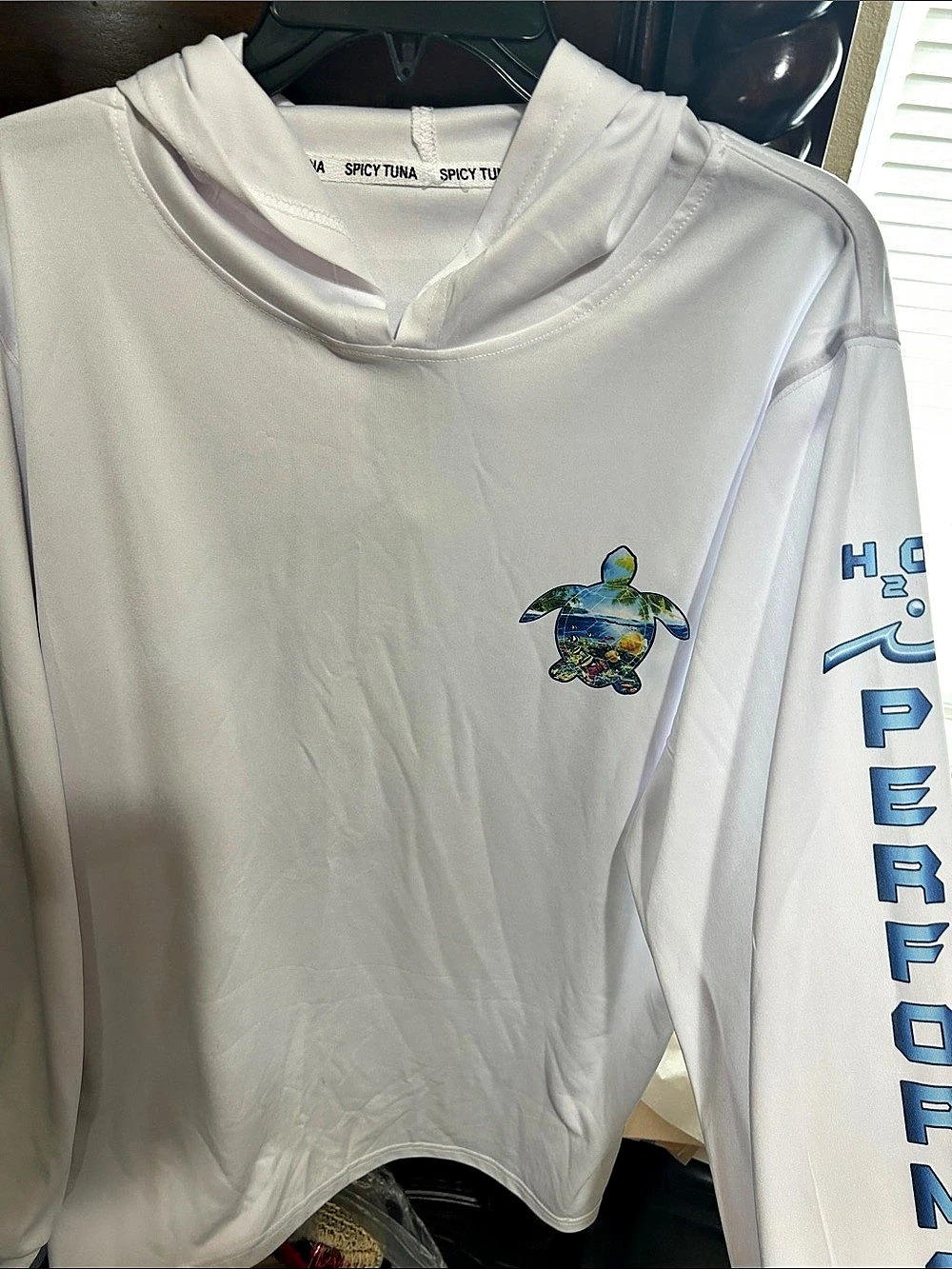 Fishing/ Beach Spicy Tuna Sea Turtle Performance Sun Hoodie White